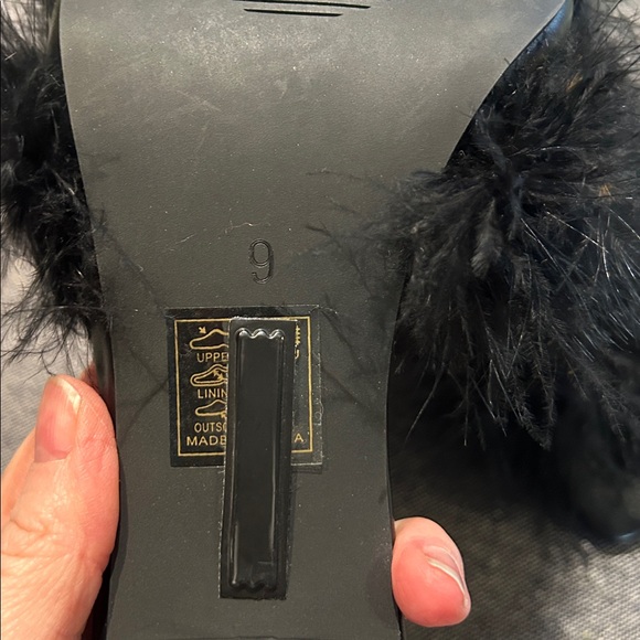 Azalea Wang Black Feather Slide Heels Clear Block Heel Sandals Size 9 - Picture 4 of 5